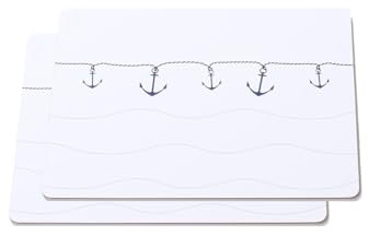 Seaside No.64 - Platzset mit Korkunterseite - Verschiedene Designs - Pflegeleichte Alternative zu Tischdecken - Eyecatcher für deinen Esstisch (2er-Set Anker + Wellen)