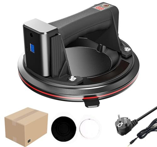 8 Inch Elektrischer Saugheber Max. 200KG, Akku Vakuum Saugheber mit Digitalanzeige,Akku Vakuum Saugheber,Fliesenheber Glassauger für schweres Glas, Fliesen, EisenplatteSchiefer (black)