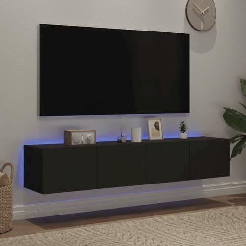 Canditree Ensemble Meubles TV Suspendu avec Lumières LED, Meuble TV Mural avec Rangement, étagère TV Flottante 160cm (Noir)