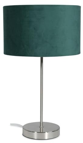 ValueLights | Modern Single Stem Brushed Chrome Table Lamp with a Forest Green Velvet Drum Shade | Table Lamps, Home Décor & Improvement Essential | Included LED Bulb