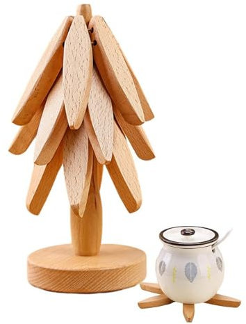Lot de 3 dessous de plat en bambou : ensemble de 3 sous-verres en bois, dessous de verre en forme d'arbre, sets de table pour casseroles chaudes, poêles et théières (A1)