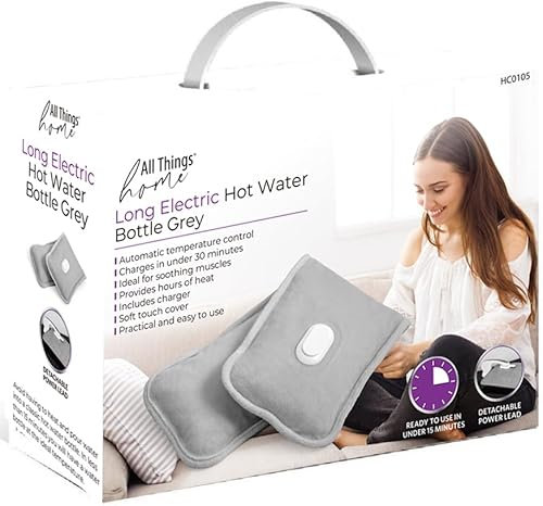 Rechargeable Electric Hot Water Bottle Long, Bed Hand Warmer Massaging Heat Pad Strip Hot Water Bag for Hand, Neck and Shoulder, Back, Legs, Waist, 51x16cm, Grey