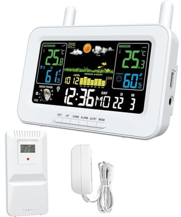 MZZYG Thermohygromètre Station Météo Intelligente À Écran Couleur, Sortie USB, Thermomètres Et Hygromètres Intérieurs Et Extérieurs, Compteur De Température Et D'humidité