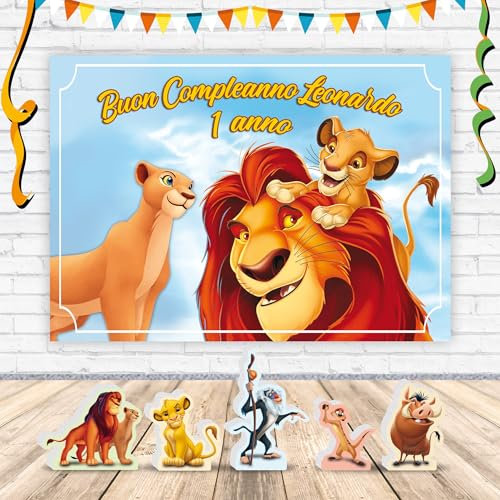 Poster in carta stampata alta risoluzione cm L140 x H100 - Re Leone Simba Lion King compatibile personalizzato + set 5 sagome in polistirolo 15 cm