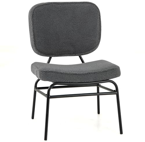 COSTWAY Esszimmerstuhl, Sherpa-Küchenstuhl mit gebogenem Sitz und Rückenlehne, Polsterstuhl bis 150 kg belastbar, Wohnzimmerstuhl für Esszimmer, Wohnzimmer, Schlafzimmer (Grau)