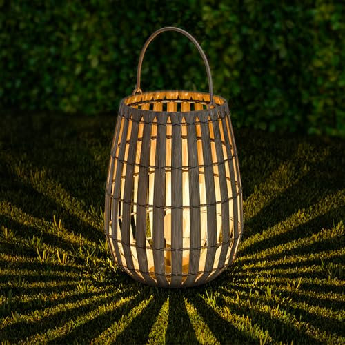 MALUX Rattan Latern Stil mit E27-Glühbirne, IP44 Wasserdicht, Laterne für Außen Garten,Hängend/Stehend Handgestrickte Latern für Terrasse Garten Innenhof Balkon