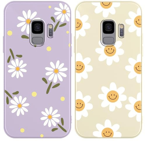 Yoedge 2 Stück HandyHülle für Samsung Galaxy S9 Hülle 5,8, Mädchen Schutzhülle Blumen Muster Aesthetic Design,Frauen Geschenk Weich TPU Silikon Stoßfest Cover Case für Samsung S9, Lila Blumen