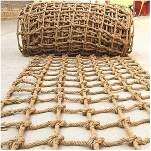 BZPOVB Jute Hemp Rope Nets for Safety and Decorative,Rope Ladder for Kids and Pet,Versatile Rope Net,Tree House Climbing Child Safety Stair Balcony Railing Protection Net(3.2x6.5ft),Square Mesh