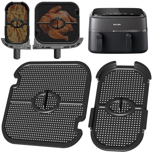 EOPUOZS 2 Stück Silikon Spritzschutz Zubehör für Philips Airfryer 3000 Dual Basket NA350, Spritzschutz Heißluftfritteuse Zubehör für Philips Airfryer Dual Basket, Wiederverwendbar