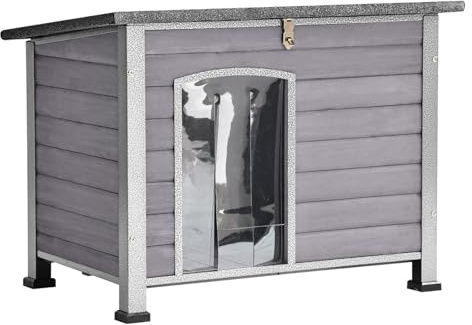 Seiyierr Hundehütte mit isoliertem Futter, Outdoor Indoor wetterfeste Hundehütte, geeignet für kleine & mittlere & große Hunde mit einzigartigem Rundum-Eisenrahmen (Grau)