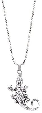 DUTACK Halskette mit Krokodil-Anhänger, hungrige Eidechse, Edelstahl, Biker-Schmuck für Herren, Punk-Hip-Hop-Kette, trendiges Tier-Statementstück für kühne Mode, M, Legierter Stahl, Abalone