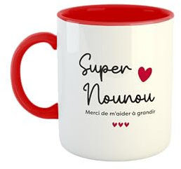 Kiribou Mug Super Nounou Merci de M'Aider à Grandir - Un Cadeau Touchant pour Une Nounou (Rouge)