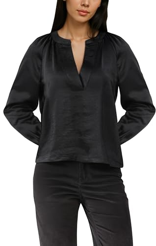 s.Oliver Damen Bluse aus Satin mit Tiefem V-Ausschnitt Satin Tunika Bluse