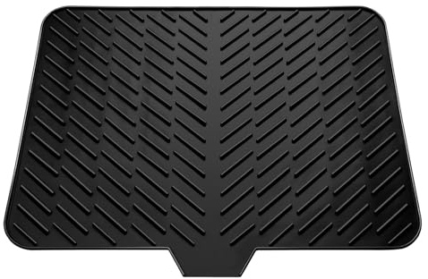 LKYLIVE Silicone Drying Mat, 23X17 With Built-in Drain Lip,Heat-Resistant,Eco-friendly,Hygienic Drying Pad,Leak-Proof and Non-Slip,Silicone Dish Drying Mat for Kitchen Counter or Sink(Black 23X17)