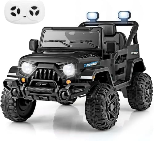 GOPLUS Elektroauto 12V Kinder, Kinderauto mit 2,4G-Fernbedienung, Musik, Hupe, LED-Leuchten, robuste Sicherheitsgurt, Elektro Auto für Kinder ab 3 Jahren (Schwarz)