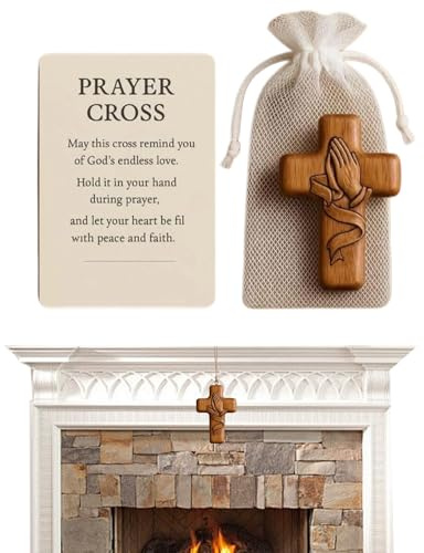 Fyrdyn Cruz de Bolsillo de Madera,Cruces de Mano para Rezar | Crucifijo de Madera Portátil para Católicos Devoción Diaria Búsqueda Espiritual