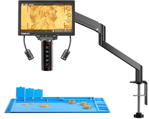 TOMLOV TM3K-AF Flex HDMI Autofokus Mikroskop Digital, 2S Schnellautofokus | PCB-/Münzprüfung, Fokusspeicher, 2000X, 3K-Video/38MP-Fotos, 7-IPS-HD, 360° Flexarm, Verstellbare LED, PC/TV-Kompatibel