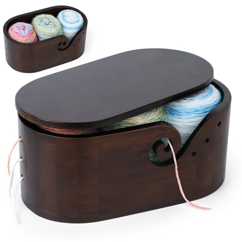 Coopay Yarn Bowl Oval, Wooden Yarn Bowls for Crocheting and Knitting, Extra Large Oval Crochet Wool Holder Bowl with Lid, Handmade Yarn Holder for Knitting Yarn Storage, Preventing Tangles