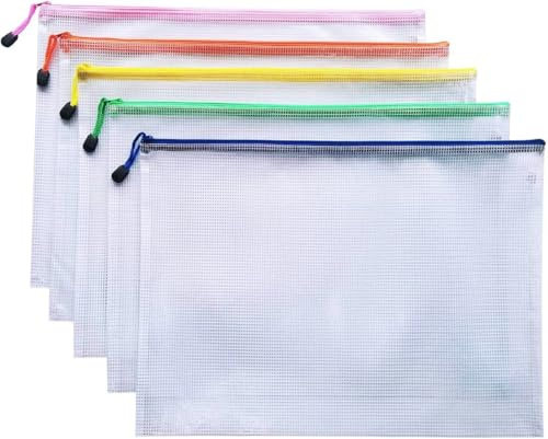 5Pcs A4 Plastic Wallets File Folders Zip Lock Bags Document Wallet File Zipper Bags for Office Home School Supplies (A4-5Pcs)