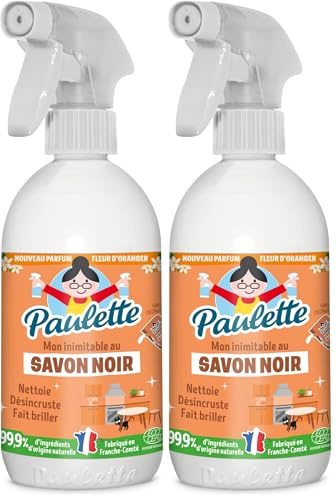 Paulette - Savon Noir Fleur d'Oranger - Ultra-Dégraissant Ménager aux Cristaux de Soude Multi-Surfaces Ecocert - Fabriqué en France - 500 mL (Lot de 2)