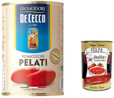 Italian Gourmet – Geschälte Tomaten Pelati aus 100% italienischen Tomaten 48×400g – Aromatische ganze für Saucen, Pizza, Pasta & mediterrane Küche + Italian Gourmet Polpa
