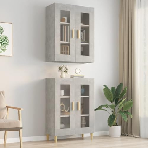 Fangmaliuyon Hängeschrank Betongrau 69,5 x 34 x 90 cm Holzwerkstoff mit Glas Robust & Modern für Küche Wohnzimmer Flur mehrzweckschrank