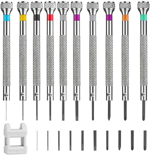 21 Pcs Watch Screwdriver Set 0.6-1.6 mm Watchmakers Precision Screwdriver Kit for Watch Jewellers Eyeglasses Clocks Glasses Tools Repair Magnetizer Set with 10 Screwdrivers 10 bits 1 demagnetizer
