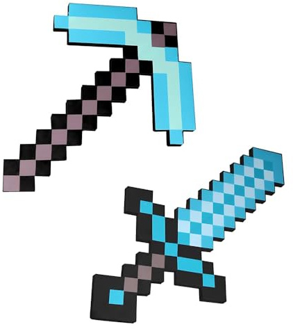 ZMCVOE Pioche et épée Jouet, 2 Pièce Jeu D'épée et de Pioche pour Accessoire pour Jeu de Rôle, 45 cm Jouet épée et Pioche en Diamant pour Cadeau d'anniversaire Déguisements Halloween Carnaval