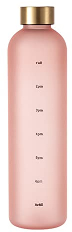 MOLERRI Bouteille d'eau 1L avec Marqueur de Temps 32 OZ Motivational RéUtilisable Fitness Sports Bouteille en Plastique Givré éTanche Rose