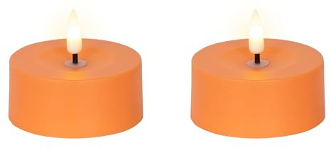 Lumineo Solar LED Teelicht Outdoor 7x3,2cm Kunststoff - flackernde Flamme Effekt - Outdoorkerzen batteriebetrieben - Flammenlose Kerzen als Tischkerzen Dekokerzen Kunstkerzen - Orange Warmweiß