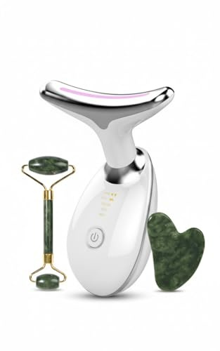 Appareil de Massage Facial Anti-Âge 3-en-1 avec Rouleau de Jade et Gua Sha, Thérapie par Lumière LED et Vibration Sonique, Rajeunissement de la Peau du Visage et du Cou
