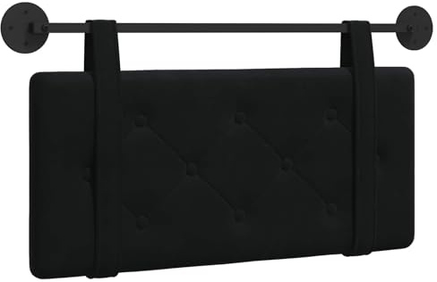 vidaXL Hängendes Kopfteil Schwarz Samt, Moderner rechteckiger Wand-Headboard aus Samt, bezogen mit Bändern, Knopfsteppung für entspannende Schlafzimmer-Deko