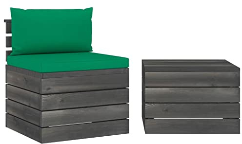 Goyphonic 2-TLG. Garten-Sofagarnitur aus Kiefernholz mit grünen Polstern, Paletten-Lounge-Set für Terrasse, Outdoor-Sitzmöbel, wetterbeständig, rustikaler Charme, Komfortables Sofa und Tisch