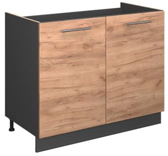 Vicco Spülenunterschrank Fame-Line, Goldkraft Eiche/Anthrazit, 100 cm | 2 Türen · Ohne Arbeitsplatte · Höhenverstellbare Füße · Metallgriffe · Soft-Close