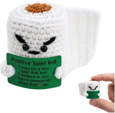Emotional Support Crochet, Positive Emotional Support Gift 6.5x5.8cm | Funny novelty toilet roll crochet ornament, ideal for desk decor, mindfulness relaxation and daily encouragement gift
