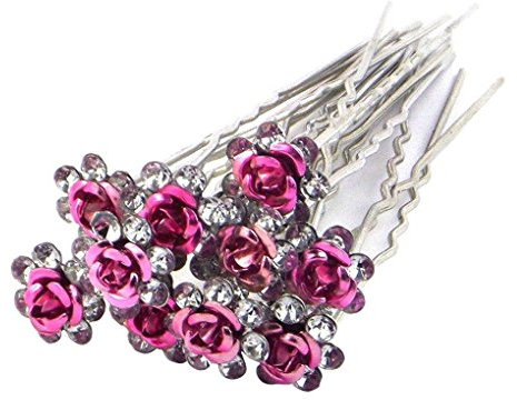 Gemini_Mall®, 10 x fermagli per capelli, decorazione a rosa con strass, per matrimoni, damigelle d'onore, feste