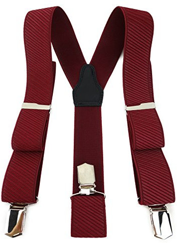 TigerTie Unisex Hosenträger in Y-Form mit 3 extra starken Clips - Farbe in bordeaux weinrot gestreift gemustert - hochwertige Verarbeitung - Breite 35 mm