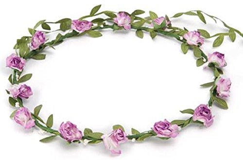 BFD One Ladies Girls Boho Floral Festival Flower Crown Head Band Garland One Size Wipe Clean With Dry Cloth Paper Flowers On Strong Wrapped Florist Wire 30 Colours (Lilac)