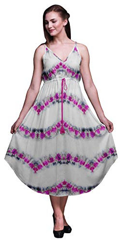 Bimba Vestido largo sin mangas de verano de las mujeres de la moda vestido de fiesta impreso cuello redondo, rosa fucsia, XXXL