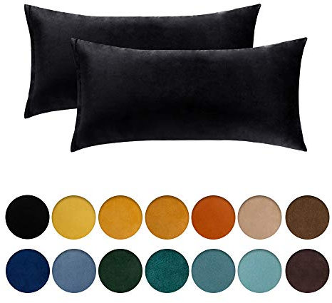 MIULEE 2er Set Samt Kissenbezug Kopfkissenbezug 40x80 cm Kissenhülle Dekokissen Kissenbezüge Bettkissenbezug Samtkissen Couchkissen Bezug Bezüge für Sofa Bett Wohnzimmer Schlafzimmer Schwarz