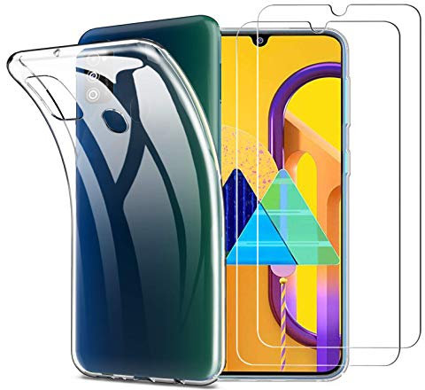 Samsung Galaxy M30s Hülle, Samsung Galaxy M21 Hülle, mit 2 Glas Schutzfolie, Ultra Dünn Silikon Transparent Samsung M30s / M21 Schutzhülle