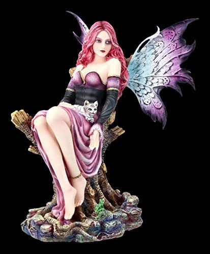 Figuren Shop GmbH Elfen-Fantasy-Figur - Arien mit Tigerbaby | Fee, Fairy, Engel, Deko-Figur, Deko-Artikel, Statue, Skulptur, B 36,5 cm