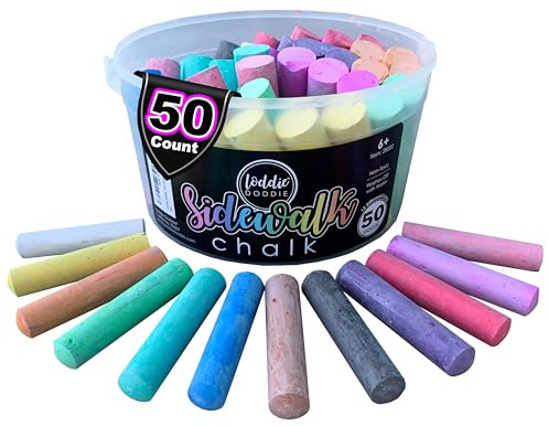 Loddie Doddie Sidewalk Chalk Bucket, Jumbo Easy Grip, No Roll, 50 Piece