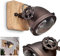 Wandleuchte Herford, verstellbare Wandlampe aus Metall/Holz/Glas in Schwarz-Braun/Natur, 1-flammig, 1 x GU10 Fassung, Wandspot im Retro/Vintage Design, ohne Leuchtmittel