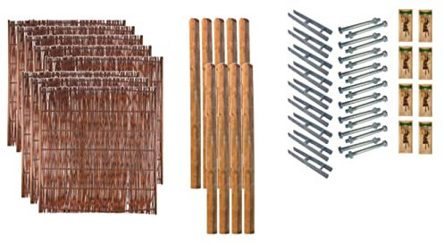 TETZNER & JENTZSCH Zäune Fontana 6 I Sichtschutz Zaun 180 x 180 cm Braun I Gartenzaun aus Holz für den Sichtschutz I Zaun aus Weidengeflecht I Holzzaun Komplettset mit Trennwand für den Windschutz