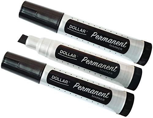 DOLLAR 11.0mm Chisel Tip Calligraphy Jumbo Permanent Marker Pens Waterproof Ink (3 x BLACK Markers + 1 x ZOFAX Black Pen)