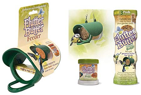 Jacobi Jayne Flutter Butter Hanging Feeder, Green & Jayne Flutter Butter Buggy Pods, Pack of 3 x 170g, Brown, 3 Pack