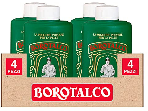 4x Borotalco Talco in Polvere Multiuso Super Assorbente e Rinfrescante anche per Pelli Sensibili - 4 Flaconi da 200g Ognuno