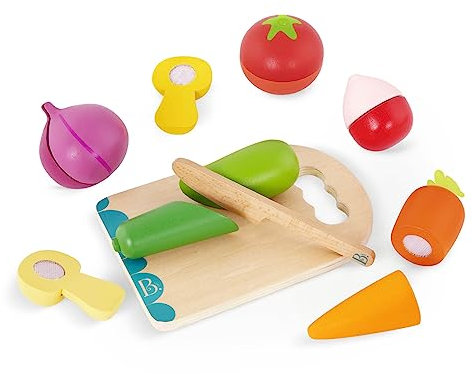 B. Toys Chop 'n' Play-Spiel-Gemüse aus Holz, mit Schneidebrett und kindersicherem Messer, geeignet für Kinder ab 2 Jahren