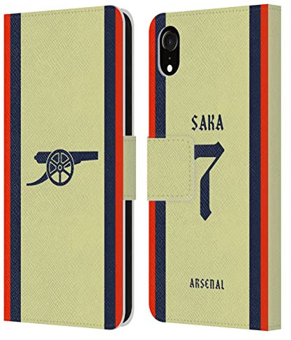 Head Case Designs Officially Licensed Arsenal FC Bukayo Saka 2021/22 Players Away Kit Leather Wallet Case Compatible With Apple iPhone XR
